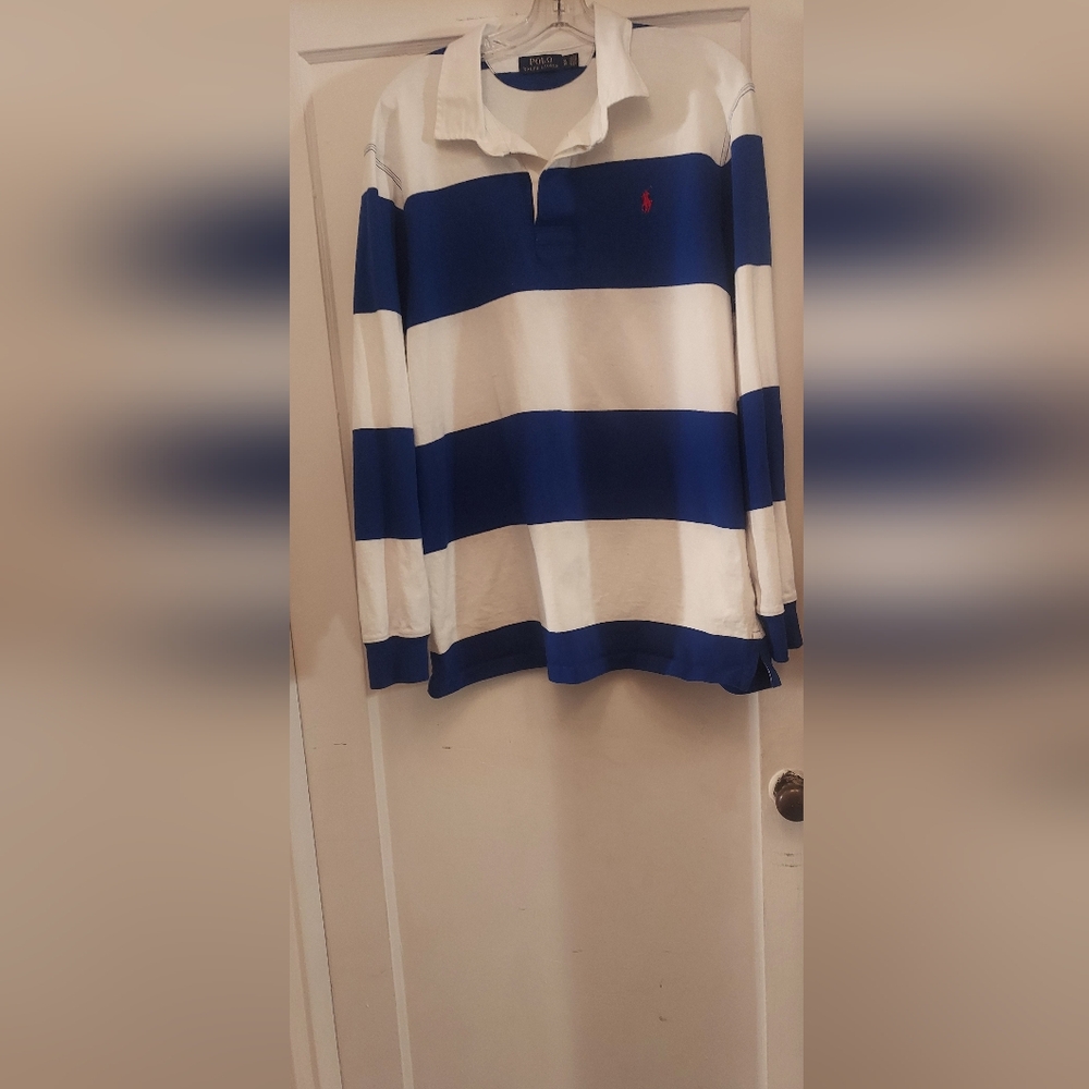 Polo by Ralph Lauren Blue and White Striped Sweater